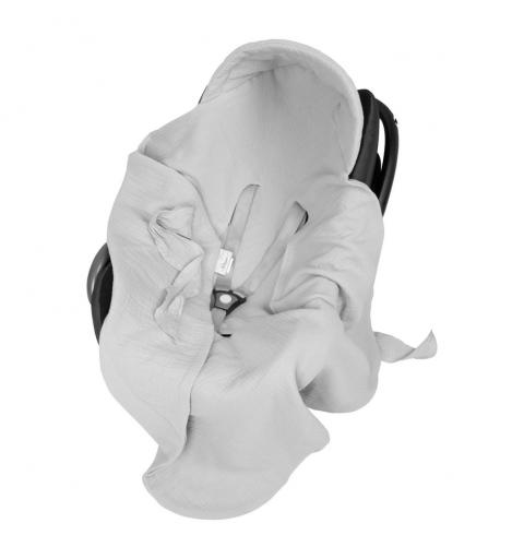 Belisima Muślin "Natural" - kocyk / otulacz z kapturkiem do fotelika, nosidełka | Szary